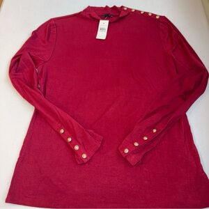 Ann Taylor Sz L Maroon Jersey Knit Long Sleeve New Button Turtleneck Top NWT